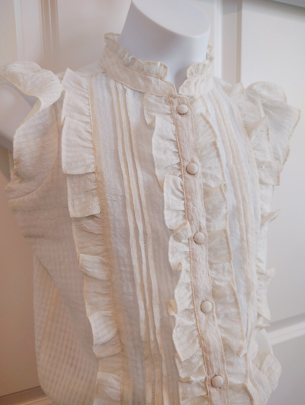 Ivory Cream Semi-Sheer Ruffle Blouse - Picture 4 of 6